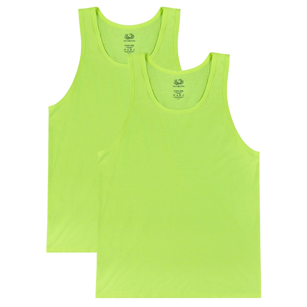 Fruit of the Loom Men's Eversoft Cotton Sleeveless T Shirts  Breathable & Moisture Wicking with Odor Control  Sizes S-4X  Tank-2 Pack-Safety Green  XX