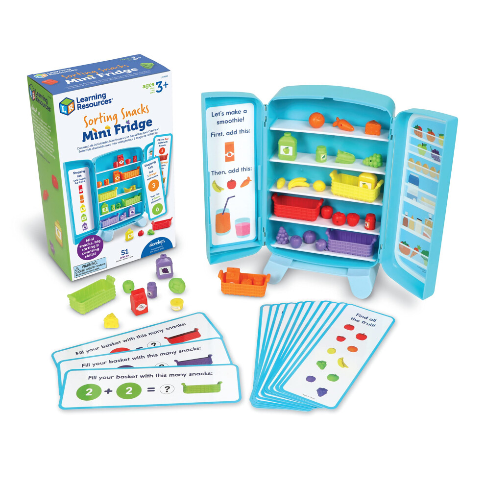Learning Resources Sorting Snacks Mini Fridge 51 Pieces Ages 3+ Toddler Toys Educational Toys Snack Toys Plastic Food Toys Kids Kitchen Accessori