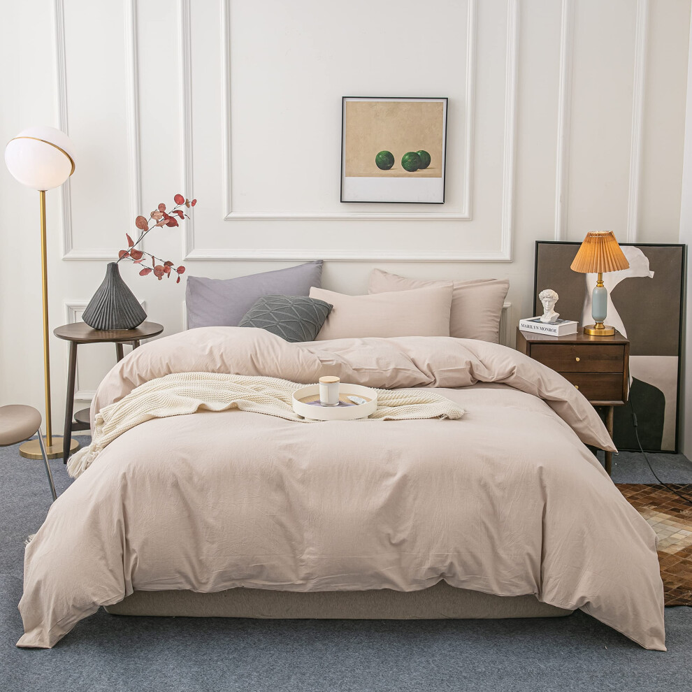 Housse de couette en coton d   lav    Janlive Queen, ultra douce, 100 % coton, couleur unie, couleur camel clair, avec fermeture    clair - 3 pi   ces