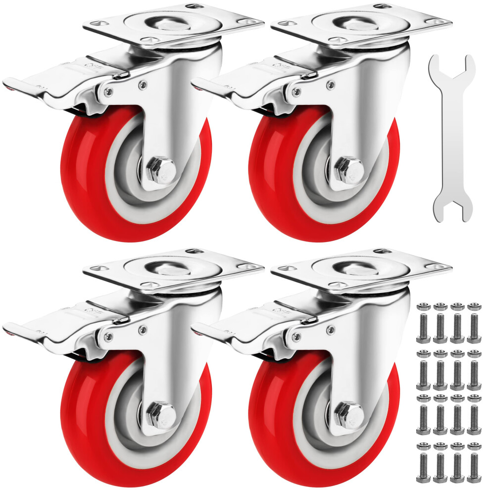 Castrek 4 Inch Caster Wheels Heavy Duty Casters Set Of 4 (2200Lbs Load Capacity) Lockable Cart Wheels With Brakes 360 Degree Rotatable - Ideal Caster 5060607251019