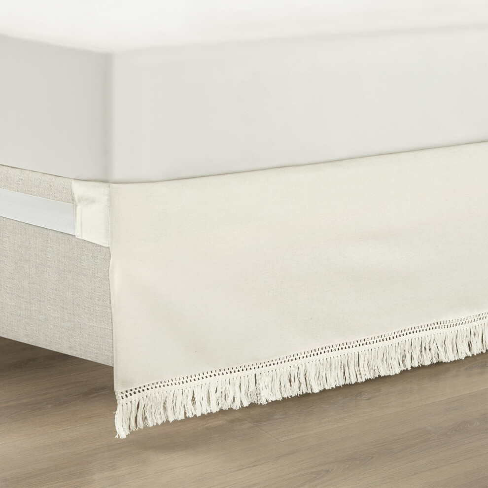Jupe de lit     franges Boho Lush Decor de 38 cm, coupe ajust   e, facile     installer, Queen, blanc cass