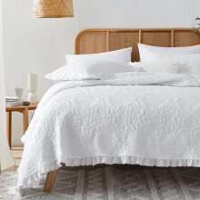 Horimote Home White White Ruffled Queen Dimensiune Stone Microfibra Lumina u?oara, ferma Rustic Shabby Shabby Chic Set 3 buca?i Reversibile Pine