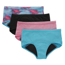 Hanes-tytt jen isot mukavuusalusvaatteet, hipster-kuukautisalushousut, keskivaikea suoja, 4 kpl, poikashortsit - pinkki/sininen/musta - 4 kpl, 8
