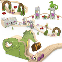ORBRIUM 68 pezzi Fantasy Kingdom Adventure Set di treni in legno in scatola di legno per riporre giocattoli unisex per bambini bambine ragazzi 3