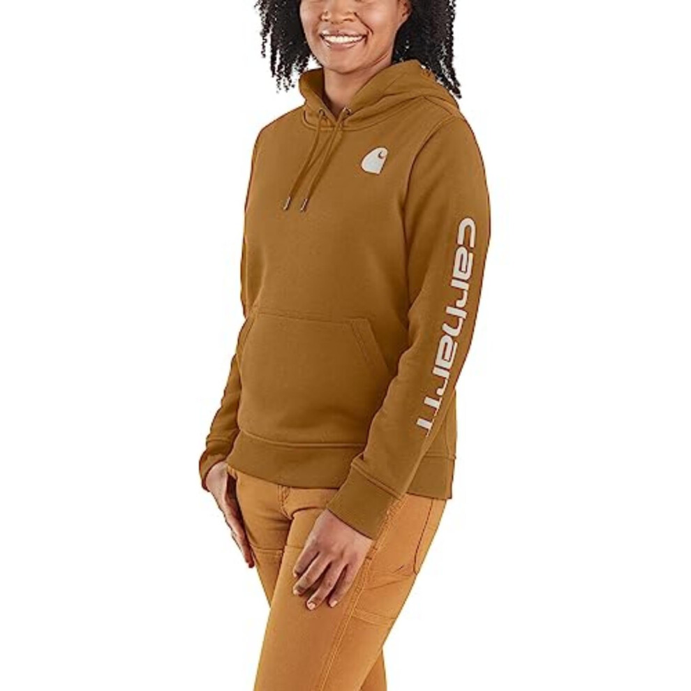 Carhartt Women's Relaxed Fit Midweight Logo Sleeve Graphic Sweatshirt Also Available in Plus Sizes  Brown