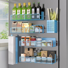 Rack a epices magnetique DTUQYX pour refrigerateur 6 Emballage metallique etagere magnetique Blue Moveable Spice Organisateur de stockage magneti