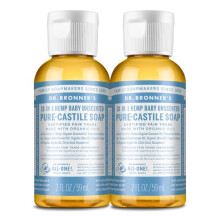 Dr. Bronner's - Pure-Castile Liquid Soap (Baby Unscented, 2 oz, 2-Pack) - Organic Oils, 18-in-1 Uses