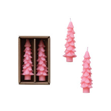 Creative CoOp Unscented Textured Tree Shaped Taper Candles in Box  Pink  Set of 2
