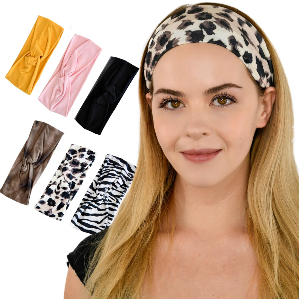 Lot de 6 bandeaux   lastiques larges et antid  rapants pour femme, id  al pour le sport, le yoga et l'entra  nement (Safari)