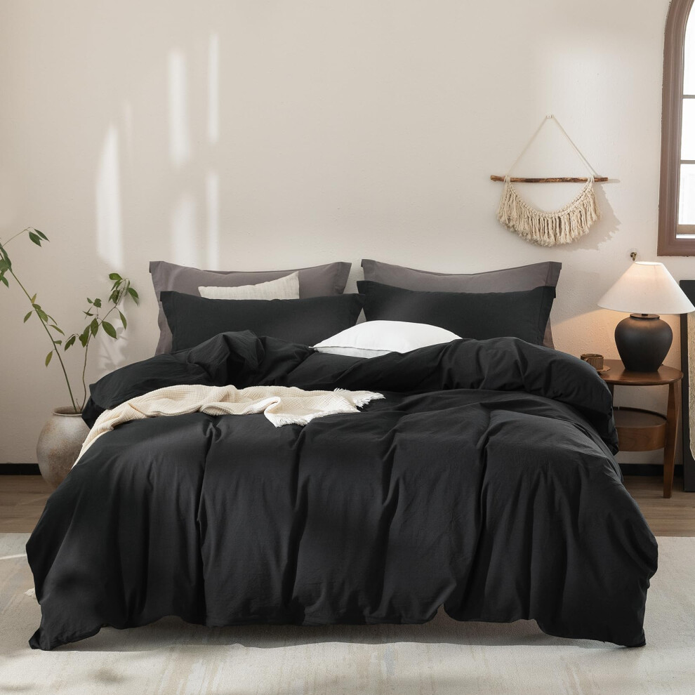 Parure de lit 100 % coton lav   , housse de couette noire Warm Moment King Size, 1 housse de couette avec fermeture    clair et 2 taies d'oreiller 26