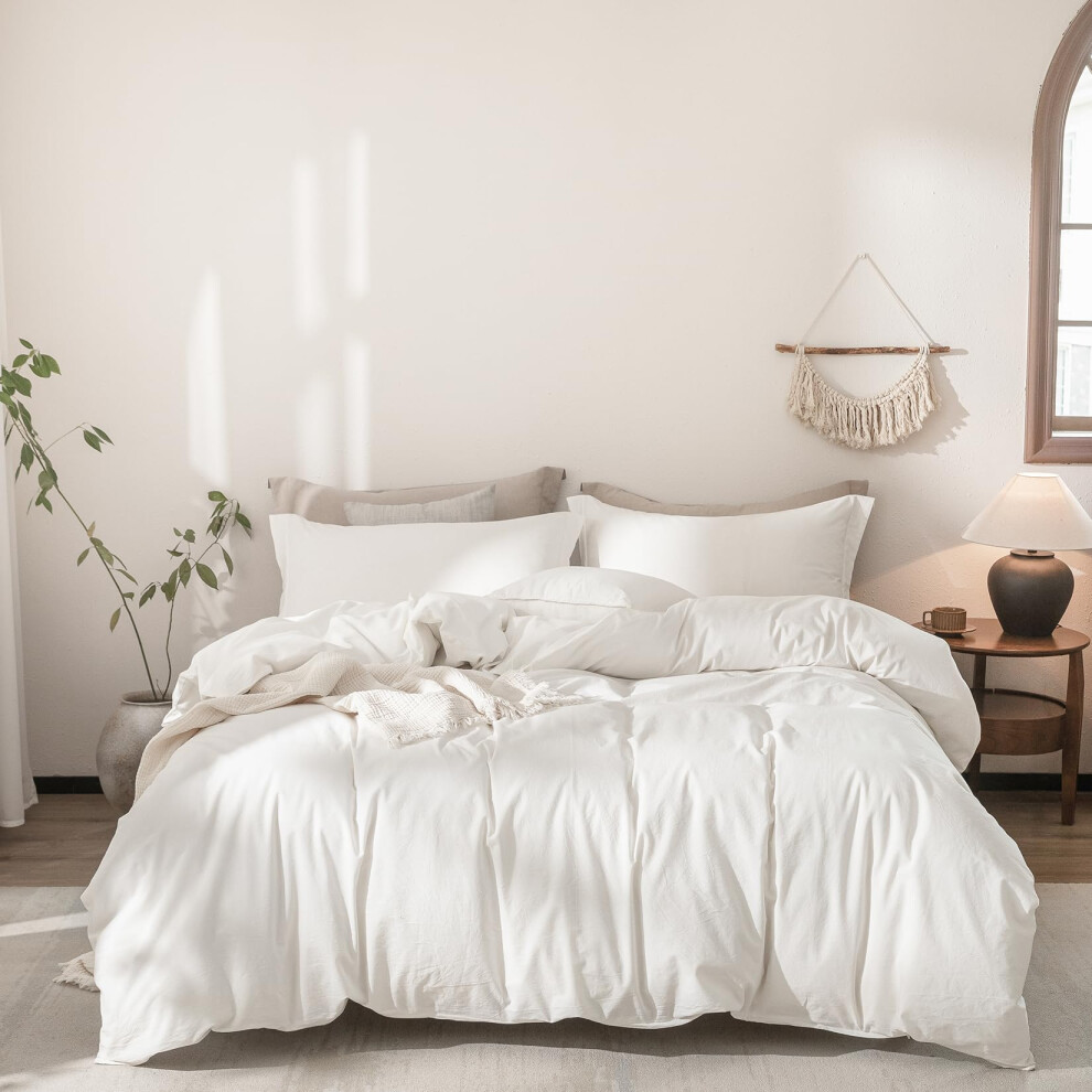Housse de couette Warm Moment Off White Queen Size 100 % coton lav    Housse de couette 1 housse de couette fermeture    clair et 2 taies d'oreiller
