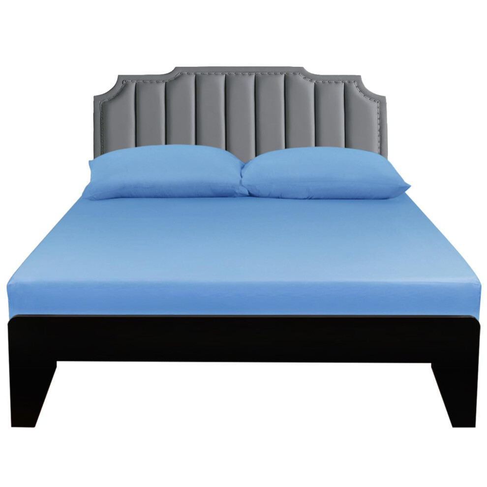 Drap-housse Lirex King Size 100 % coton    gyptien 300 fils/cm   , doux et respirant, 200 x 200 cm, bleu ciel