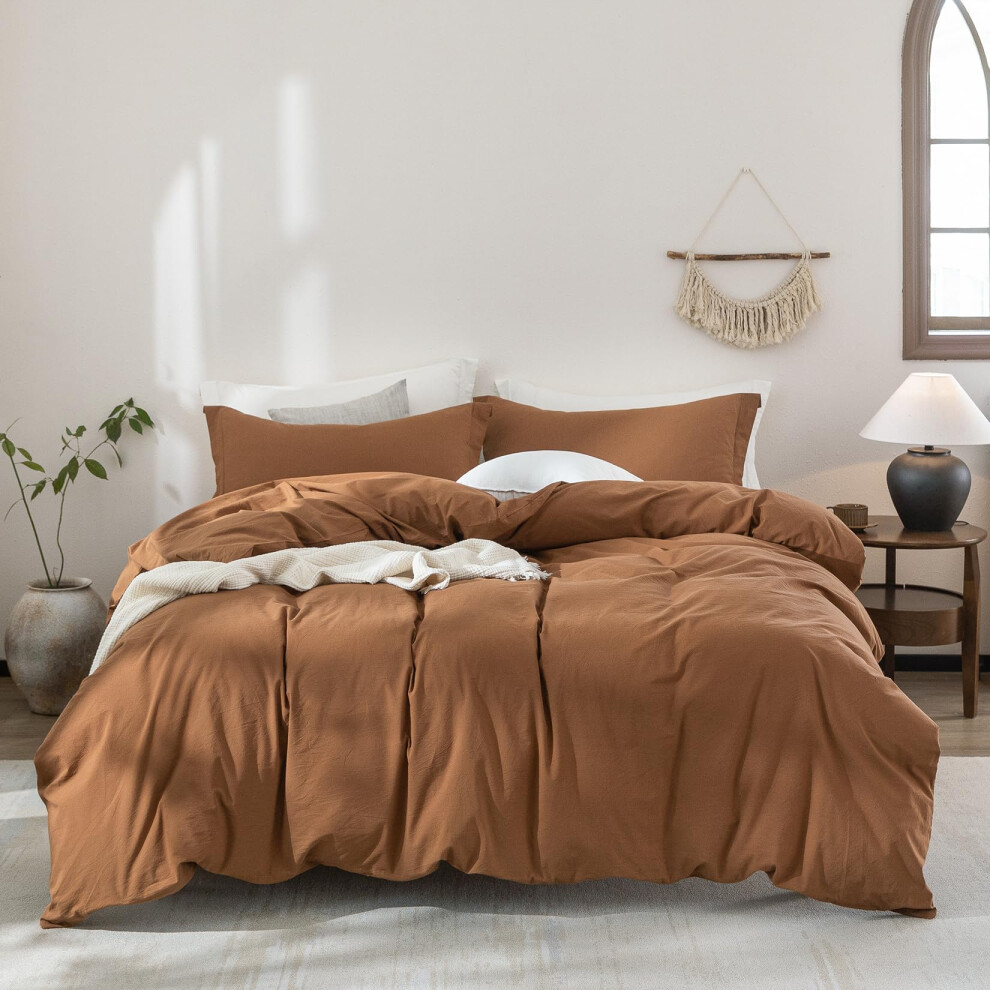 Warm Moment Parure de lit Queen Size 100 % coton lav    orange fonc    avec housse de couette et 2 taies d'oreiller 228 x 228 cm