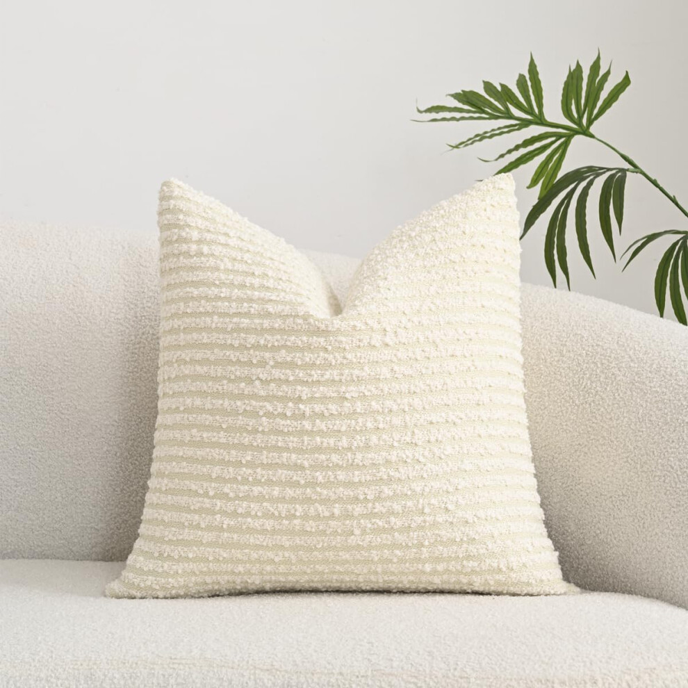 Sunkifover Strukturierte Boucle-Kissenbezuge, 40,6 X 40,6 Cm, Gestreifte Kissenbezuge Mit Akzenten, Gemutlicher Dekorativer Moderner Bauernhaus-K-image