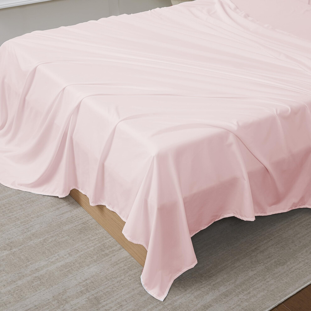 Drap plat pour lit simple uniquement - Drap sup   rieur en microfibre bross   e ultra douce et respirante uniquement pour lits jumeaux. Rose p   le.