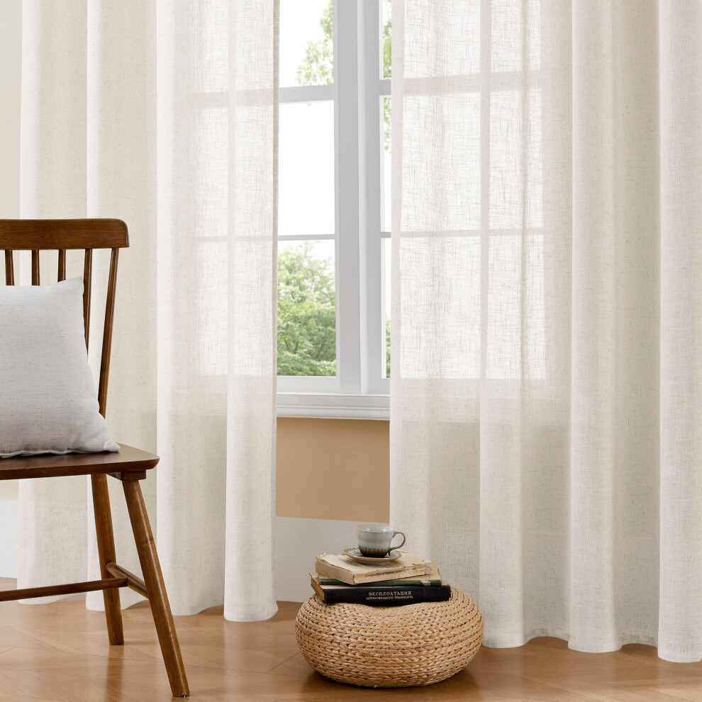 Joydeco Rideaux semi-transparents pour salon, rideaux en lin, longueur 213 cm, ensemble de 2 panneaux pour chambre, rideaux blancs, longueur 213 cm, p