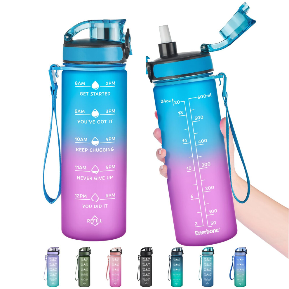 Enerbone 24 oz Water Bottle  Leakproof BPA & Toxic Free  Motivational Water Bottle with Times to Drink and Straw  Fitness Sports Water Bottle with Str-image-OPC-PFZ6VKD-NEW