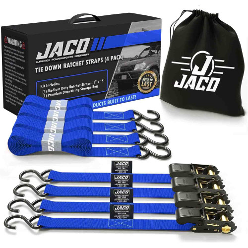 JACO Ιμάντες Στήριξης Ράβδου - 1 ίντσα x 15 πόδια (4 Πακέτο) | 1.823 lbs (Μπλε)