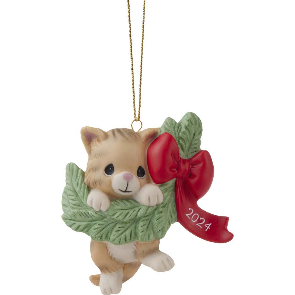 New Kostbare Momenten Precious Moments 2024 Dated Cat Ornament | Hanging Out For The Holidays Dated 2024 Cat Bisque Porcelain Ornament | Cat Christmas Decor & Gifts 241007