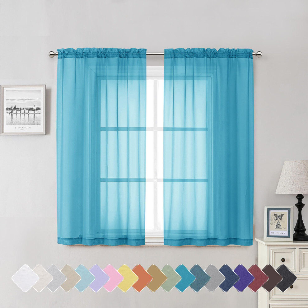 Transparente Vorhange, 137 Cm Lange, 2 Paneele, Lichtfilternde Voile-Vorhange Fur Kuche, Schlafzimmer, Fenster, Doppelstangentasche, Wohnzimmer,-image