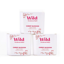 Wild - Confezione da tre ricariche Cherry Blossom - Deodorante naturale ricaricabile - Vegano ed ecologico - Senza alluminio - Protezione a lunga