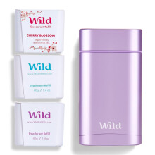 Wild - Custodia Viola con Confezione Variety di Ricarica - Deodorante Naturale Ricaricabile - Senza Alluminio - Include Cotone Fresco e Sale Mari
