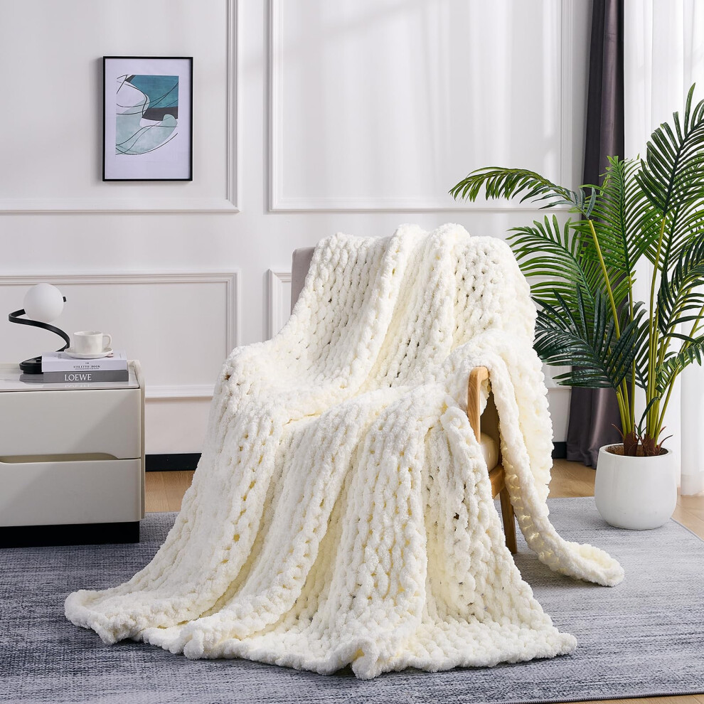 L'agraty Chunky Knit Blanket Throw Soft Chenille Yarn Throw Blanket 60X80 Handmade Thick Cable Crochet Blanket Large Chunky