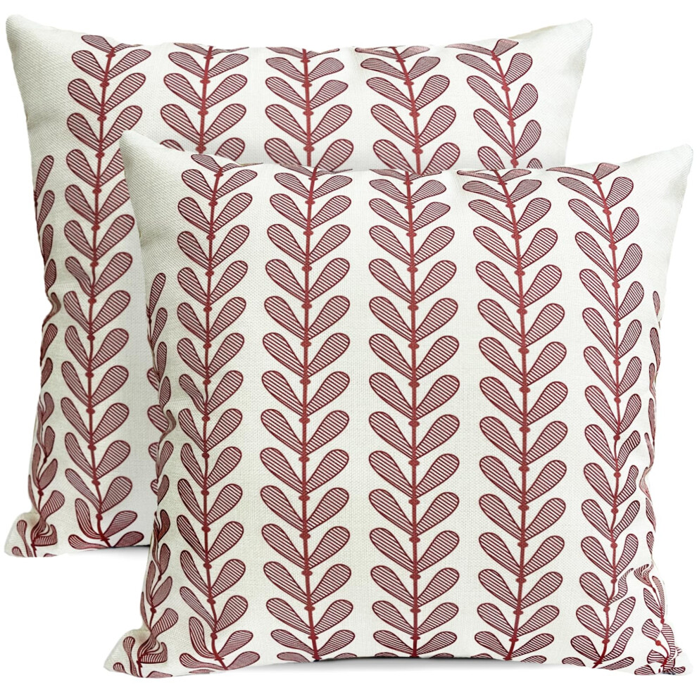RYSMIYOU Lot de 2 housses de coussin d   coratives Rouge vin 40 x 40 cm Taie d'oreiller en lin Style boh   me moderne