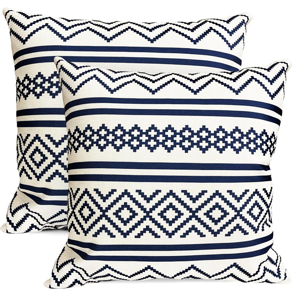 Rysmiyou Lot De 2 Housses De Coussin D Coratives Style Boh Me Bleu 50 X 50 Cm Housse De Coussin En Lin Taie D'oreiller Moderne Pour Canap , Lit,-image