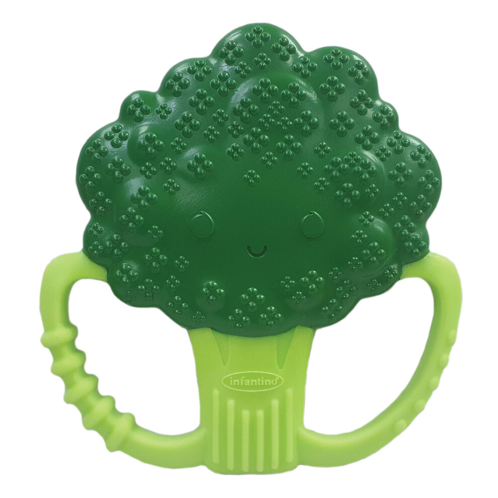 Infantino Green Lil' Nibbles Textured Silicone Baby Teether Sensory Exploration And Teething Relief With Easy To Hold Handles Broccoli 0+ Months