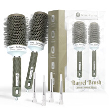 Beauty Carves Round Brush Set 45&53mm Barrel with 4 Clips Round Brush for Blow out with Flexible Nylon 66 Bristles Nano Ionic Heat Resistant Tech fo