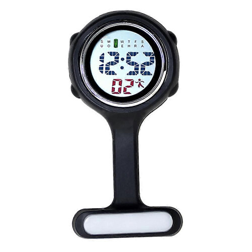 (As show, One size) Electronic Multifunctional Nurse Watch Silicone Black