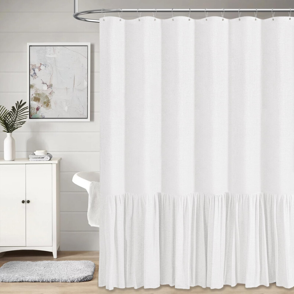 Rideau de douche BTTN Stall Farmhouse - 60 x 72 pouces - Ensemble de rideaux de douche en lin robuste et rustique avec ourlet     volants - Lavable