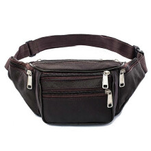 (As show, One size) Unisex Leather Waist Bag Multi Pockets Casual Fanny Pack Portable