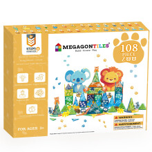Megagontiles 108 PCS Zoo Animals Magnetic Fliser Set | Magnet Building Blocks Farm World Toys | STEM godkendt | Magnetiske dyr til børn i alderen