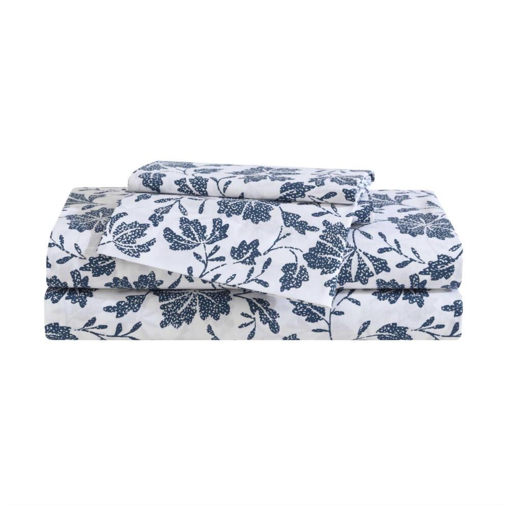Eddie Bauer – Kingsize-Bettlaken-Set, Hochwertiges Baumwollperkal-BettwäSche-Set, Florales Heimdekor, ÖKo-Tex-Zertifiziert (Woodblock Floral Blue-image