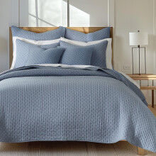 Levtex Home - Conjunto de Colcha de Chambray com Ponto Cruz - Colcha Cama de Casal/Queen + 2 Almofadas