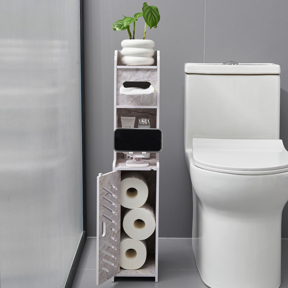 Doxo Petite armoire de rangement pour salle de bain derrière les toilettes Organisateur de salle de bain Armoire à papier toilette étroite pour t