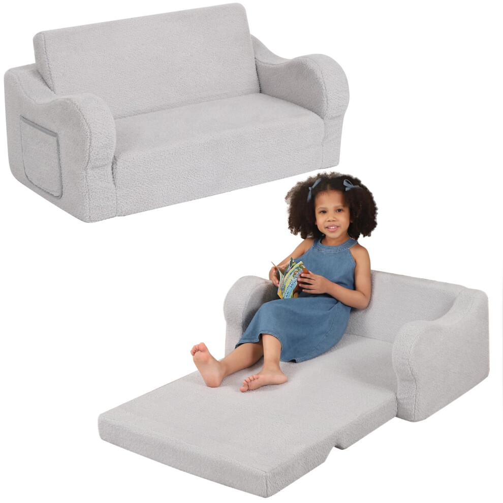 BestRoyal Fauteuil extra large pour tout-petits 2 en 1, canap    convertible en Sherpa, pliable et transat, pour gar   ons et filles, gris
