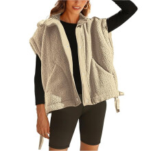 OPCAKM Dames Fuzzy Fleece Vest Oversized Mouwloos Sherpa Jas Warme Knoopsluiting Gilet Buitenkleding met Zakken (Khaki-M)