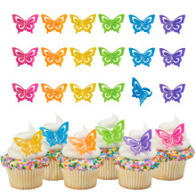 Inele de cupcake decopac cu fluturi 24 toppers cupcake multi -colorate n roz ro?u albastru verde galben ?i portocaliu 3D pentru mncare sigura t