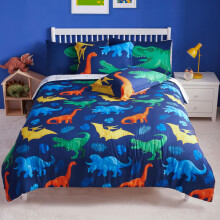 Joiedomi Kid volledige dekbedset - 7-delige dinosaurusbeddengoedset voor jongens/meisjes - Superzacht microvezelbed in een tas met dekbedlakens, kuss