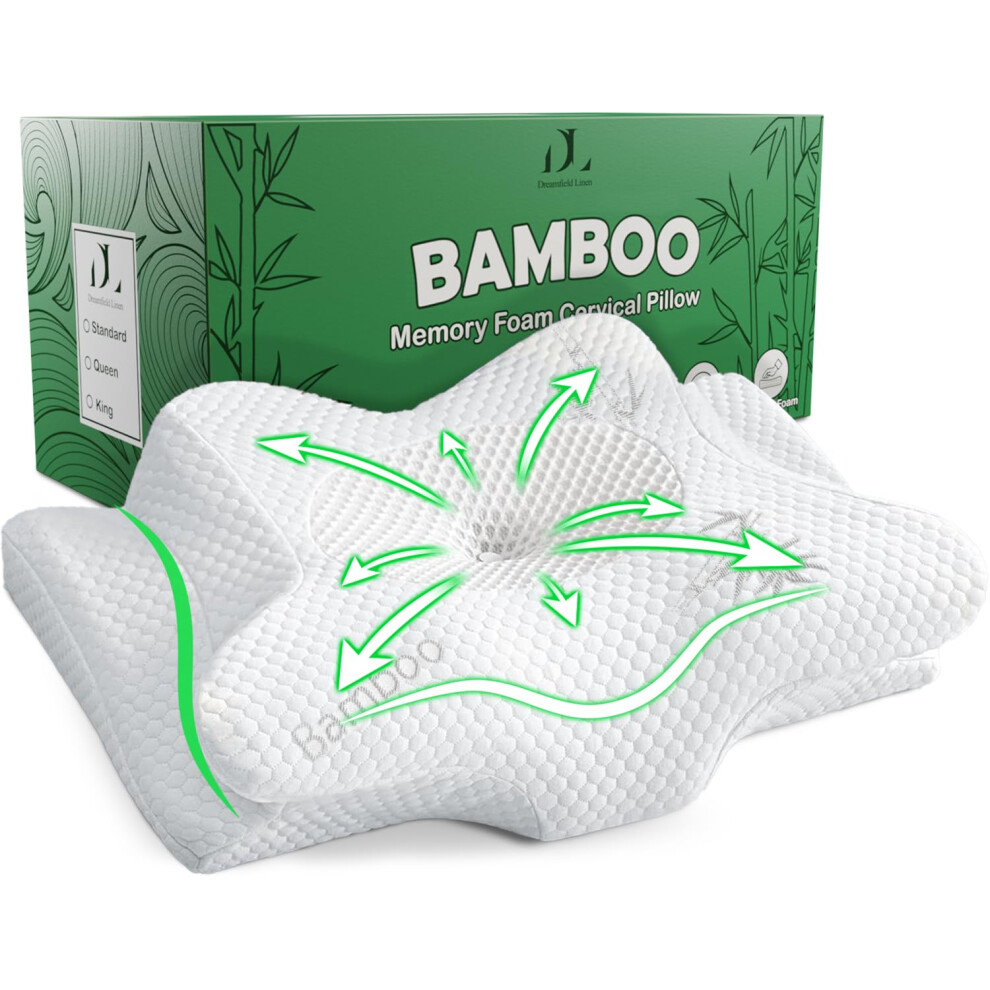 Bambusowa Poduszka Na Szyje I Szyje Lagodzaca Bl Szyi - Pianka Zapamietujaca Ksztalt Ergonomiczna Poduszka Do Spania Regulowany Ortopedyczny Ksz-image
