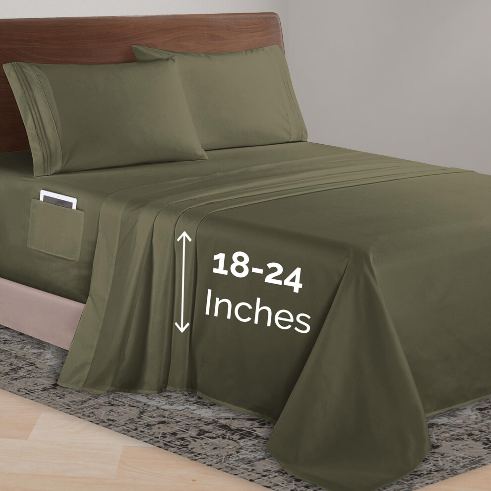 Elegant Comfort Luxurious 1500 Premium Hotel Quality Microfiber 4-Piece Sheet Set 18-24 Inches Deep - Extra Deep Pocket Sheets - Ultra Soft 4Pc Deep