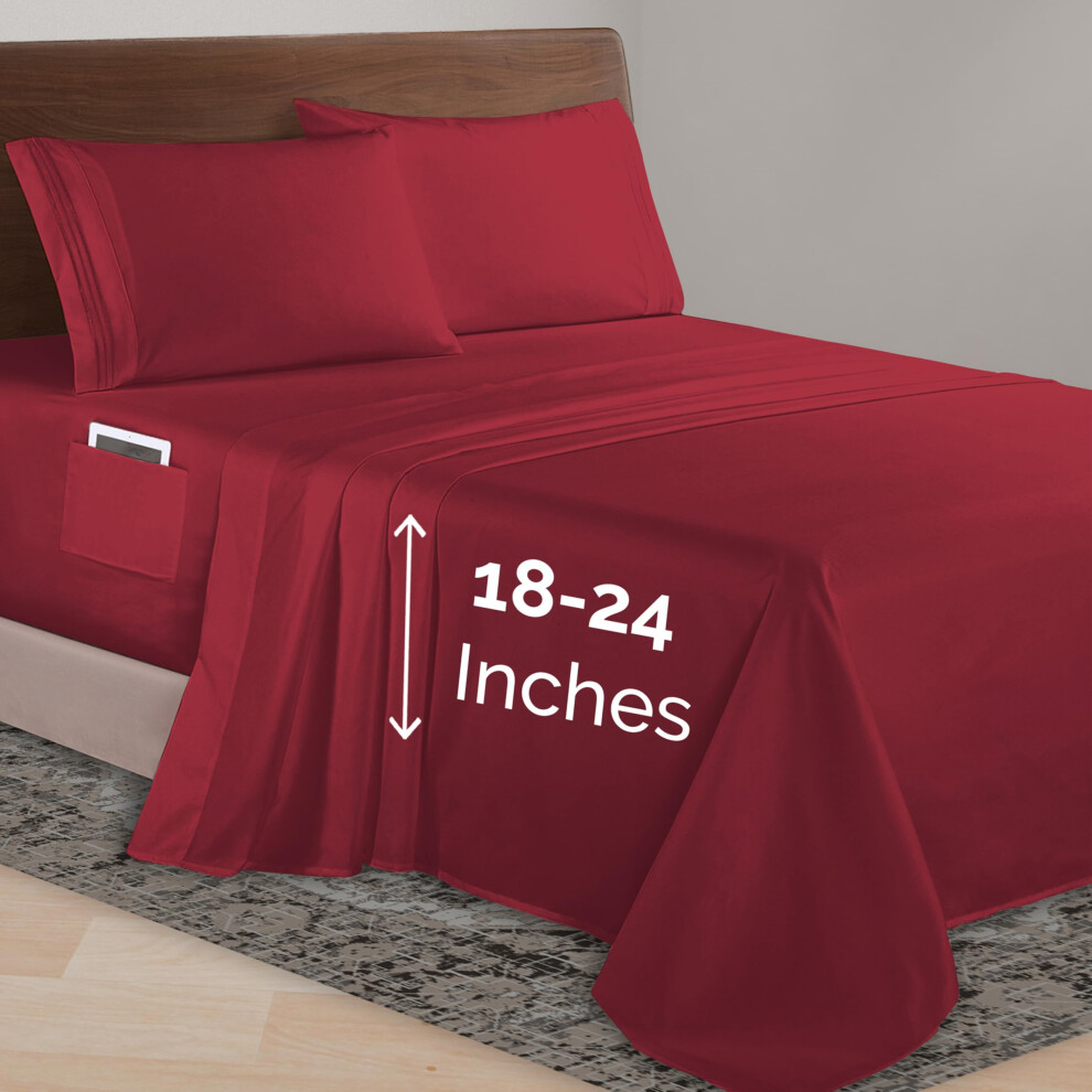 Elegant Comfort Luxurious 1500 Premium Hotel Quality Microfiber 4-Piece Sheet Set 18-24 Inches Deep - Extra Deep Pocket Sheets - Ultra Soft 4Pc Deep