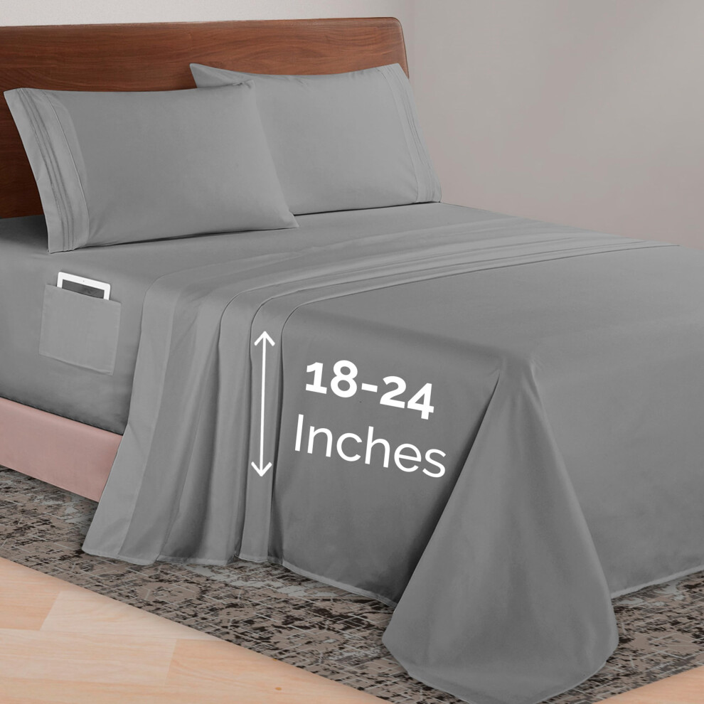 Elegant Comfort Luxurious 1500 Premium Hotel Quality Microfiber 4-Piece Sheet Set 18-24 Inches Deep - Extra Deep Pocket Sheets - Ultra Soft 4Pc Deep