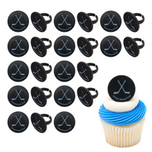 Incopac Ice Hockey Rings Hockey Hockey Puck Cupcake Decora?ii Hockey Cupcake Toppers Food Black Sigur ?i gata de utilizare - 24 Pachet