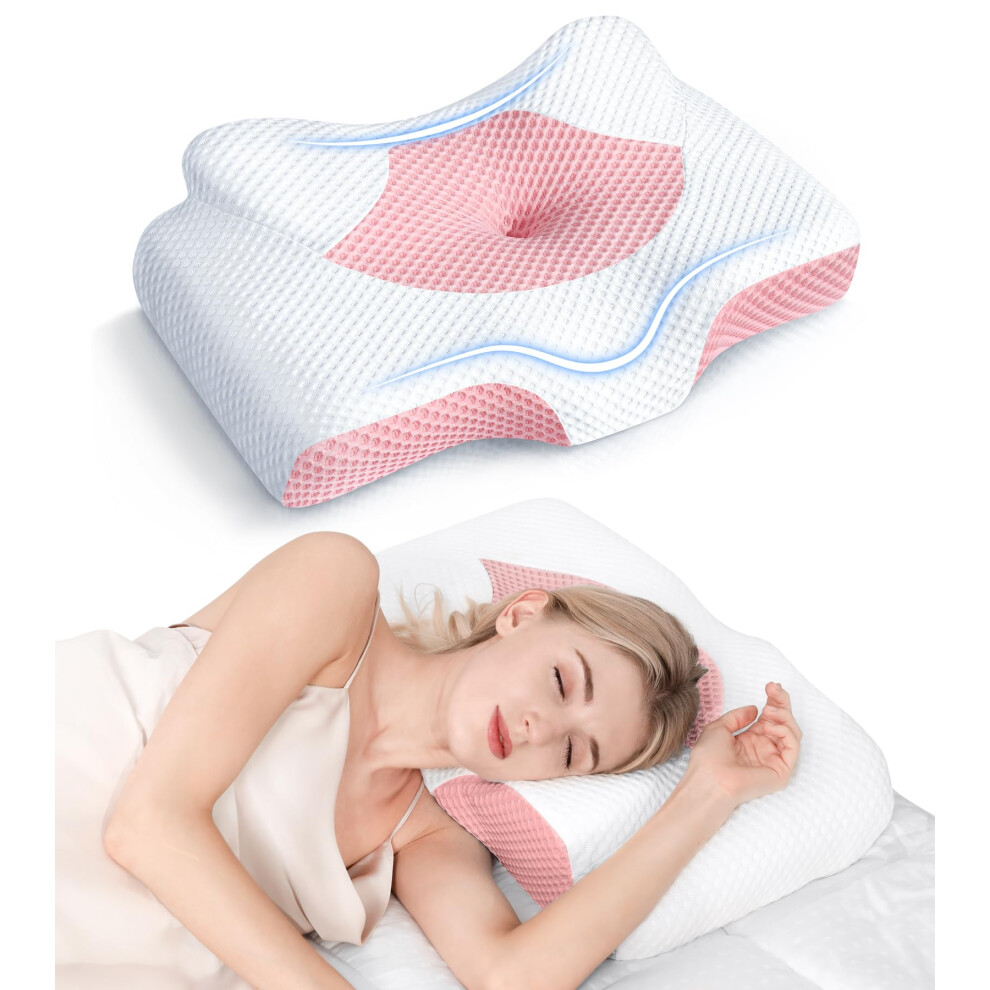 Osteo Cervical Pillow for Neck Pain Relief Hollow Design Odorless Memory Foam Pillows with Cooling Case Adjustable Orthopedic Bed Pillow for Sleepin