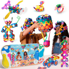 Pack familial Clixo - Jeu de construction magn   tique flexible de 150 pi   ces pour un jeu cr   atif en famille | Apprentissage STEAM. Jeu ouvert. Id