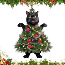 Cat Tree Christmas Ornaments 2024 Red and Green Christmas Decorations Acrliy Christmas Ornaments Hanging Accessories Outdoor Indoor Decor for Family